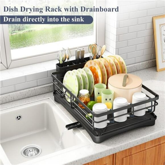 Stainless Steel Dish Drying Rack Large Kitchen Counter Drainer with Holder - Picture 4 of 7
